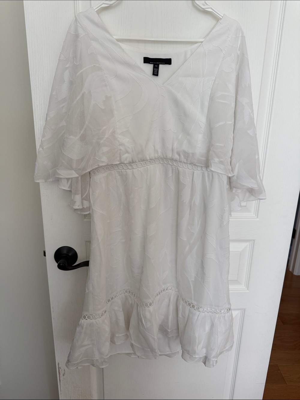 White House Black Market White V-Neck Flutter Sleeve dress